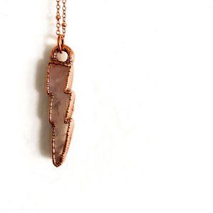 Blush Rose Quartz Crystal Lightning Bolt Necklace